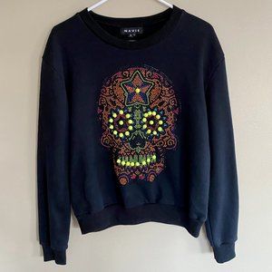 LNavie skull beaded multi color black pullover sweatshirt